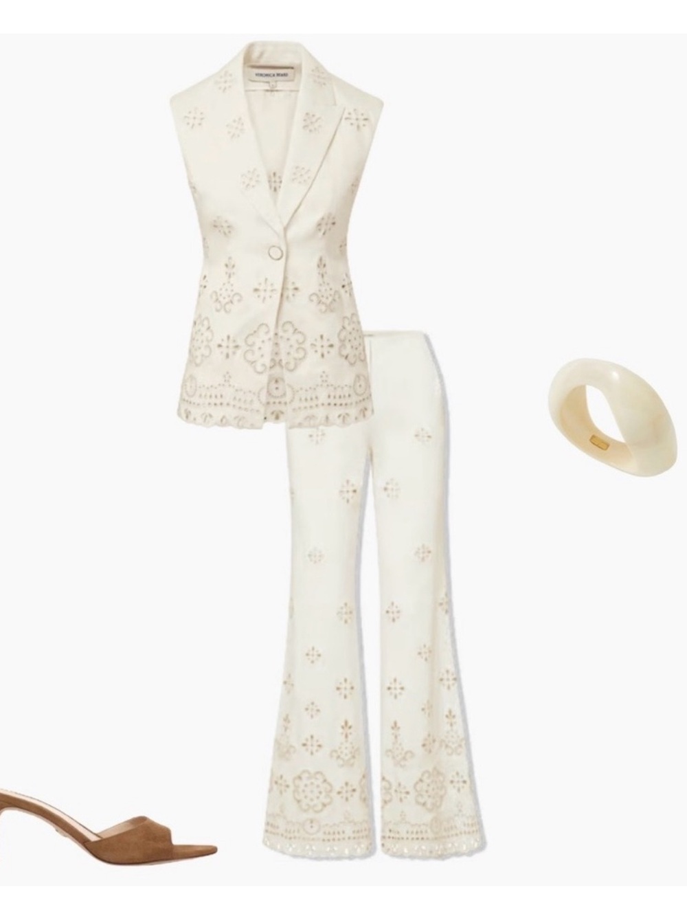 Veronica Beard Komi Eyelet Pant New Dove White sz 10